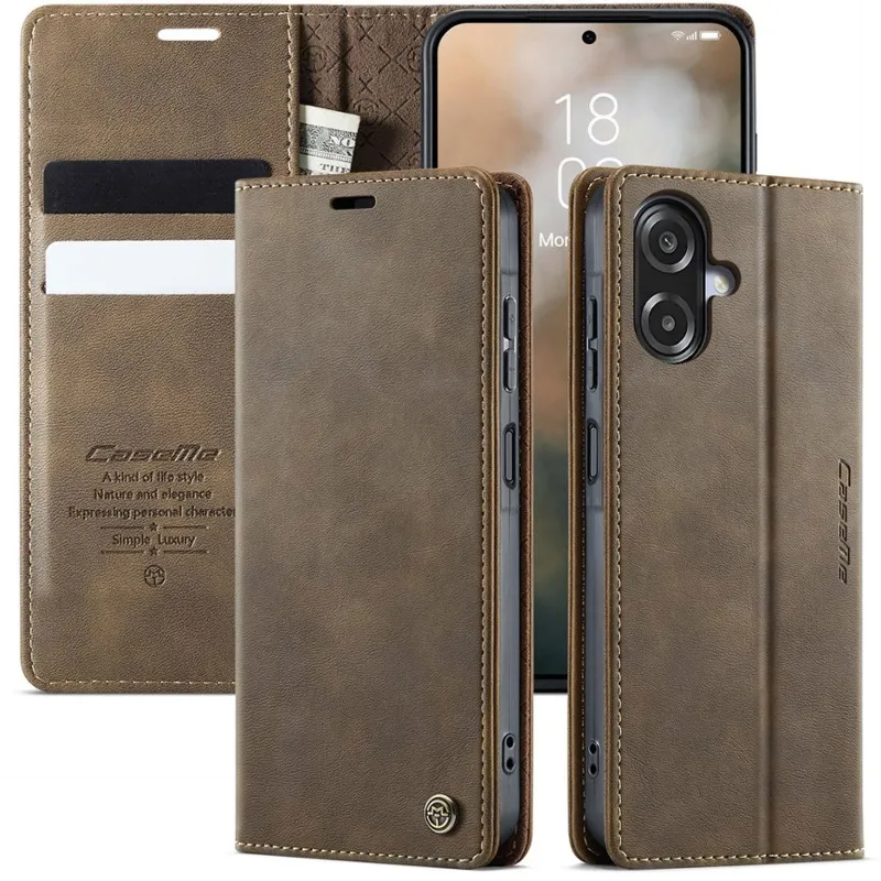 Шкіряний чохол-книжка CaseMe Nappa leather для Samsung Galaxy A08 – Brown. Фото 5 з 10