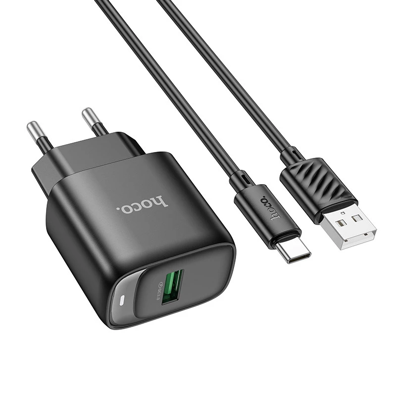 МЗП Hoco C140A Smart QC3.0 (1USB/3A) + Type-C – Black. Фото 3 з 6