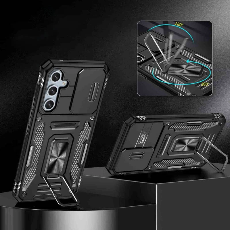 Ударостійкий чохол Square Ring зi шторкою на камеру на Samsung Galaxy S25 – Чорний / Black. Фото 8 з 13