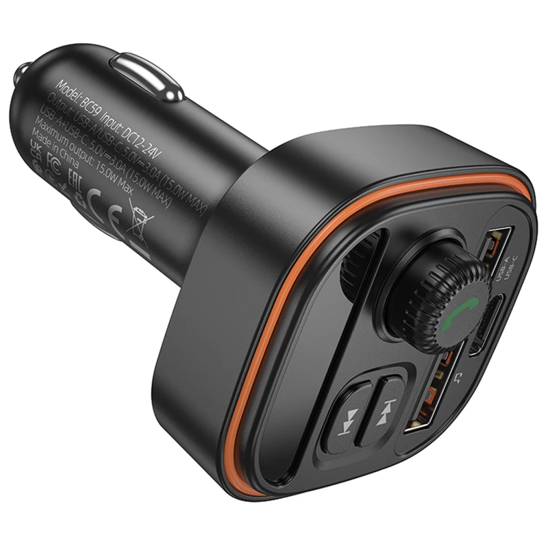 АЗУ FM модулятор Borofone BC59 Heroic (2USB-A/1C) – Black. Фото 5 из 6