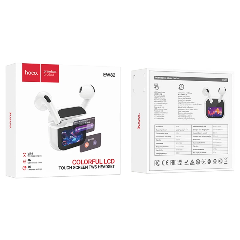 Беспроводные TWS наушники Hoco EW82 Sparkle with Touch Screen – White. Фото 2 из 6