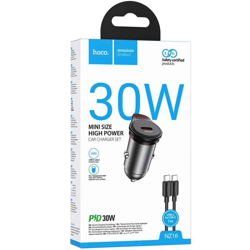 АЗУ Hoco NZ16 Rigorous PD30W (1USB-C) + кабель Type-C to Type-C – Metal grey. Фото 3 из 6