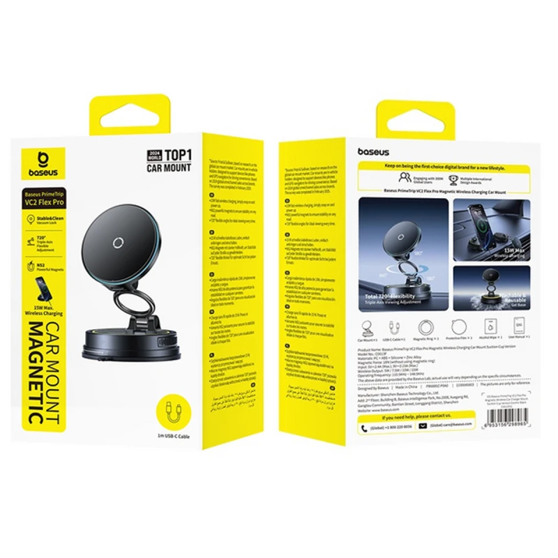 Автотримач з БЗП Baseus PrimeTrip VC2 Flex Pro Magnetic Wireless Charging (C0013F) – Cosmic Black. Фото 2 з 4