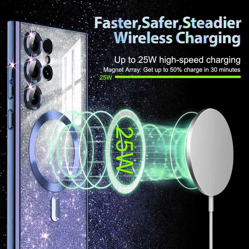 Чохол з блискітками, захисними лінзами на камеру та MagSafe на Samsung Galaxy S26 Ultra – Синій / Deep navy. Фото 4 з 4