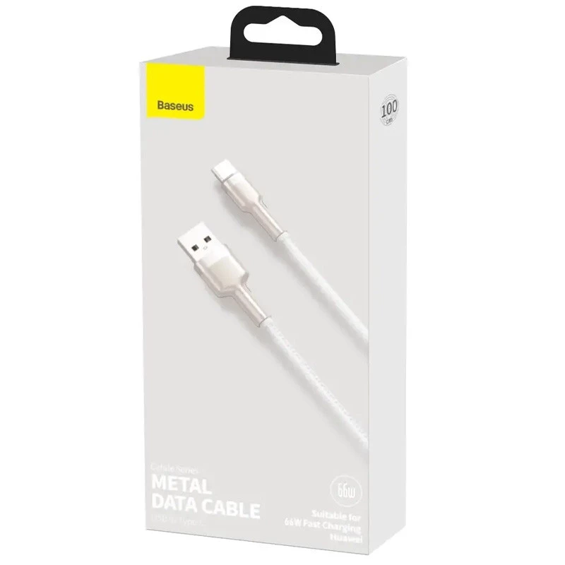 Дата кабель Baseus Cafule Metal Data USB to Type-C 66W (1m) (CAKF00010) – White. Фото 5 з 5