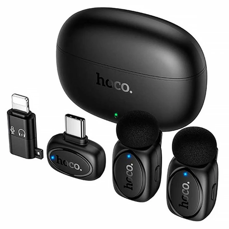Петличный беспроводной микрофон Hoco L19 Graceful dual-mic 2in1 (Lightning/Type-C) – Black. Фото 2 из 7