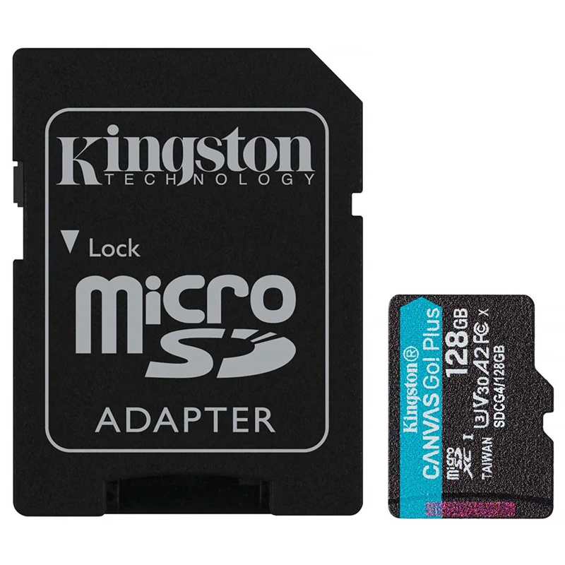 Карта пам'яті Kingston Canvas GP (UHS-3, R200MB/s) C-10 A2 V30 – 128GB (з адаптером) (SDCG4) фото 1 з 1