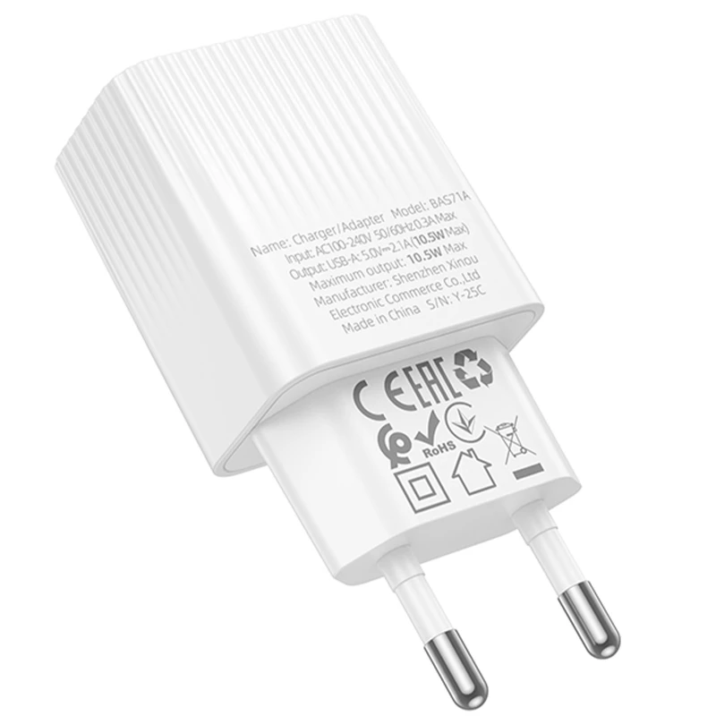 МЗП Borofone BAS71A Source 2.1A (1USB-A) – White. Фото 3 з 4