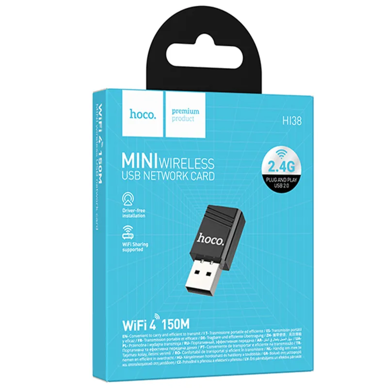 WiFi адаптер Hoco HI38 WiFi4 USB Internal Antenna 150Mbps – Black. Фото 2 з 2