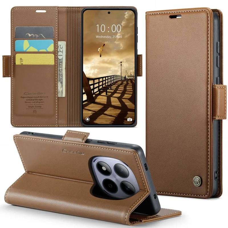 Шкіряний чохол-книжка CaseMe Nappa leather для Xiaomi Redmi Note 15 Pro 4G – Brown. Фото 7 з 10