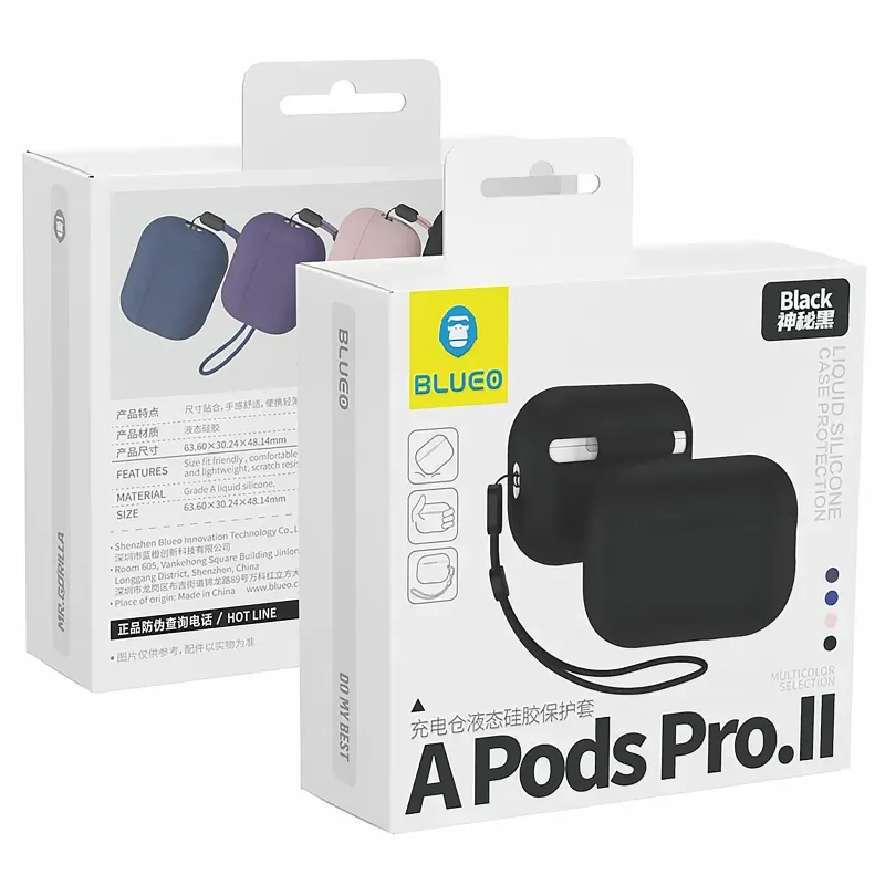 Силиконовый футляр BlueO Liquid silicone для наушников Airpods Pro 2 – Black. Фото 2 из 2