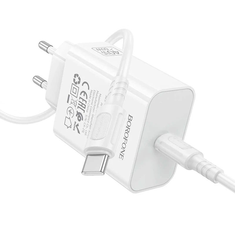 МЗП Borofone BA109A Star PD40W (1USB-C) + кабель Type-C to Type-C – White. Фото 4 з 7