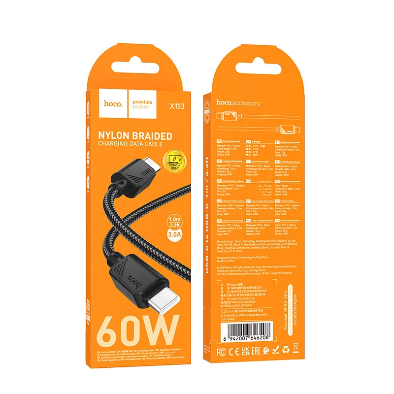 Дата кабель Hoco X113 Beneficio Type-C to Type-C 60W (1m) – Black. Фото 5 з 5