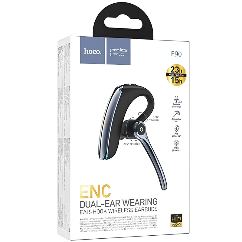Bluetooth моно-гарнитура Hoco E90 Liya ENC – Black. Фото 2 из 5