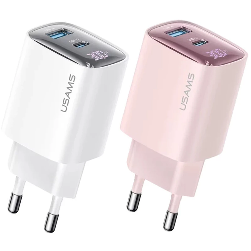 МЗП Usams US-CC229 GaN Digital Display XC Ser. 30W (1USB-A/1C) фото 1 з 2