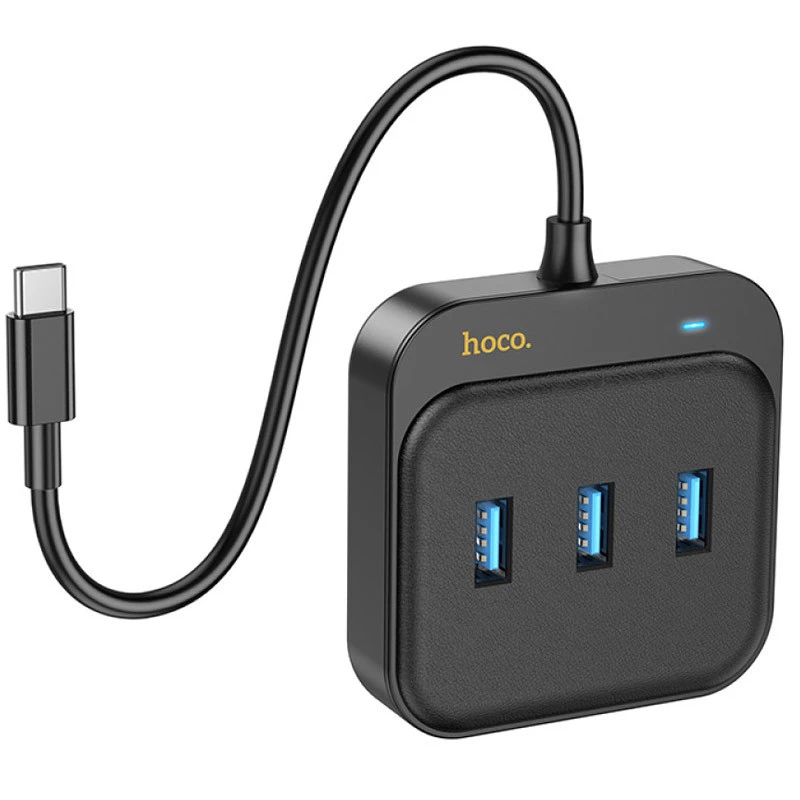 

Переходник HUB Hoco HB35 Easy link 4-in-1 Gigabit Ethernet Adapter (USB to USB3.0*3+RJ45) (L=0.2M) (Черный), Чорний