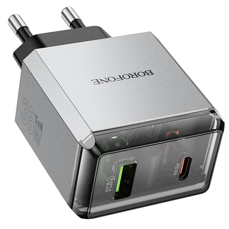 МЗП Borofone BN20 Lena PD35W+QC3.0 (1USB-A/1C) – Metal gray. Фото 4 з 5