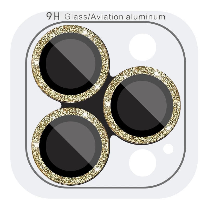 Защитное стекло Metal Sparkles на камеру (в упак.) для Apple iPhone 15 Pro Max – Золотой / Gold. Фото 4 из 5