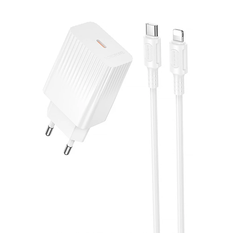 СЗУ Borofone BAS73A Source PD20W (1USB-C) + кабель Type-C to Lightning – White. Фото 1 из 5