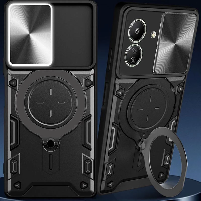 Ударостійкий чохол Bracket Ringstand із захисною шторкою для камери на Xiaomi Redmi 13C – Black. Фото 13 з 13
