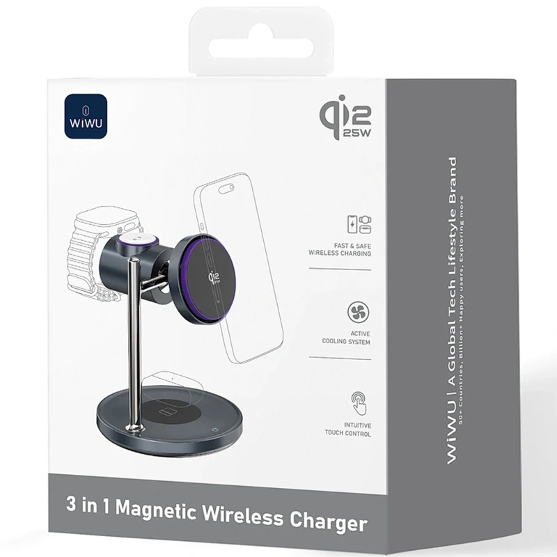 БЗП WIWU Wi-W041 Space Qi2 3 in 1 wireless charger – Black. Фото 4 з 4