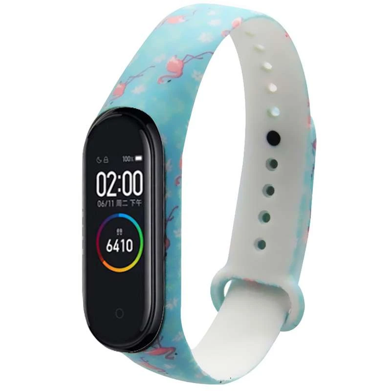 

Силіконовий ремінець з малюнком для Xiaomi Mi Band 3/4 (Фламінго / Бірюзовий)