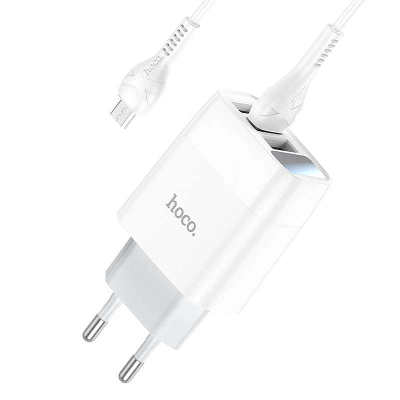 

СЗУ Hoco C93A Easy charge 3-port digital display charger + MicroUSB (White)