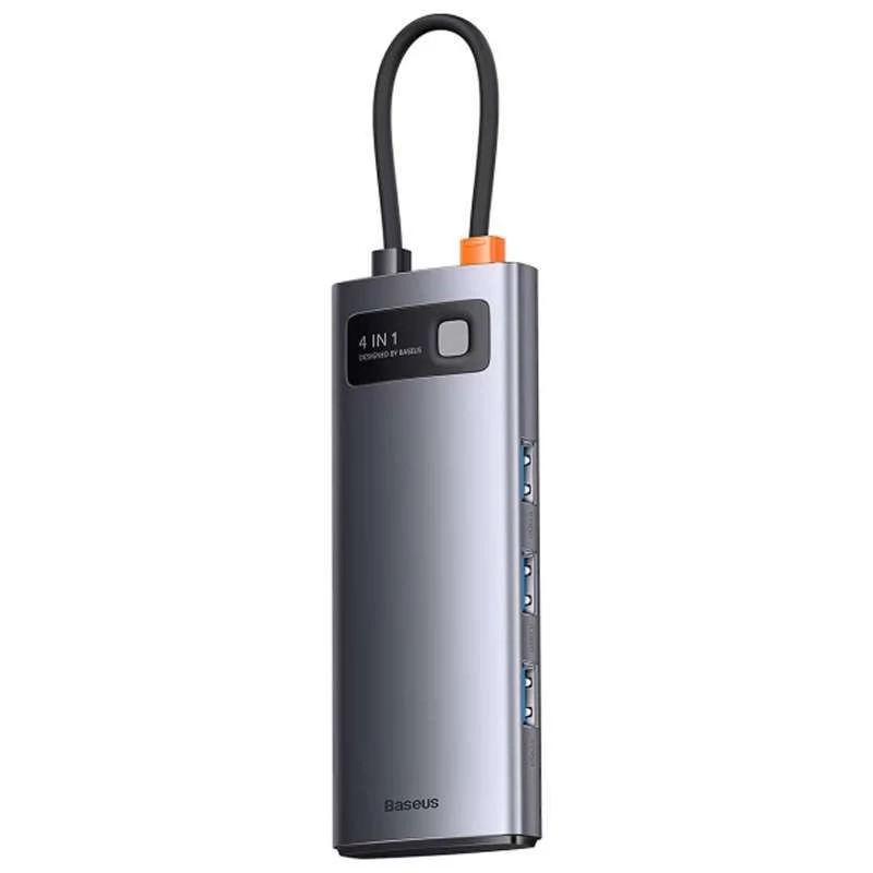 Перехідник HUB Baseus Metal Gleam Series 4-in-1 4xUSB3.0+RJ45 – Gray. Фото 3 з 5