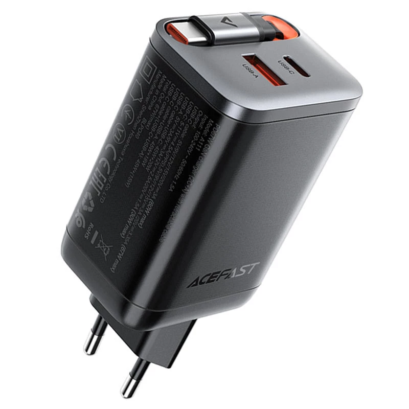 МЗП Acefast A111 GaN With Retractable Cable Type-C PD67W (1USB-A/1C) фото 1 з 1