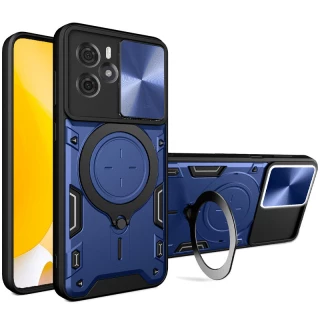 Ударопрочный чехол Bracket Ringstand с защитной шторкой для камеры для Xiaomi Redmi Note 14 5G — Blue