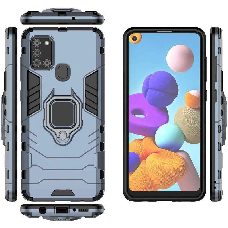 Протиударний чохол Transformer з кільцем на Samsung Galaxy A21s – Сірий / Metal slate. Фото 2 з 4