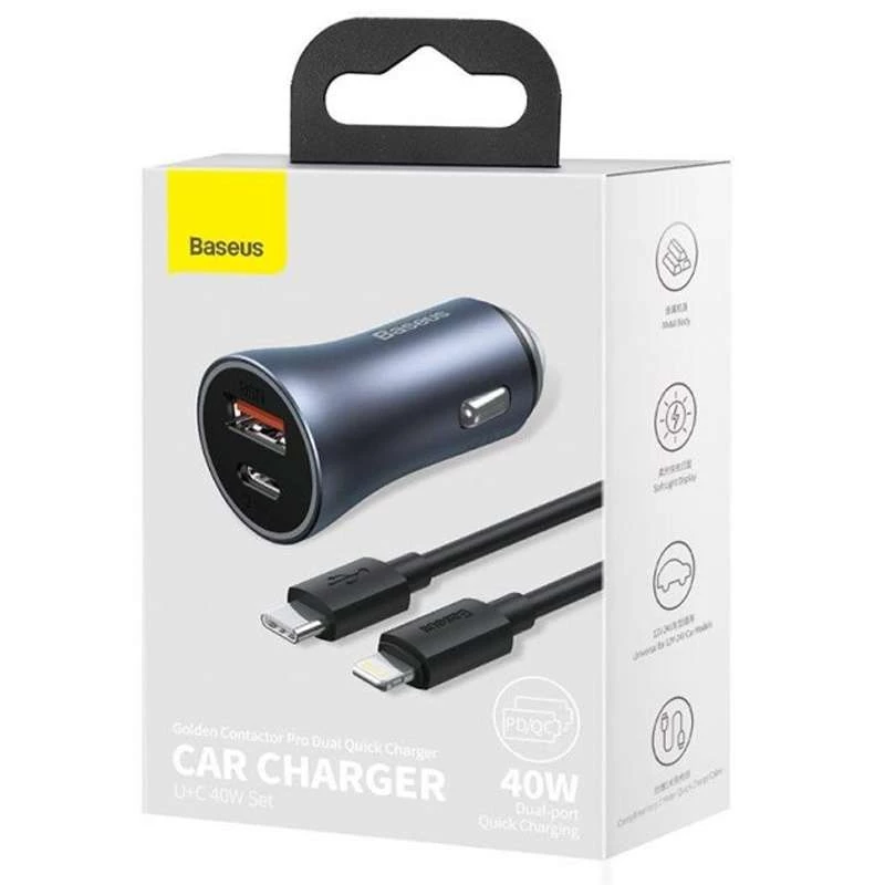 АЗУ Baseus Golden Contactor Pro 40W USB + Type-C with Type-C to Lightning (1m) (TZCCJD-B0G) – Dark Gray. Фото 2 из 2