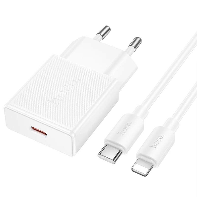 СЗУ Hoco N72 Speed ultra-thin PD20W (1USB-C) + кабель Type-C to Lightning – White. Фото 5 из 5