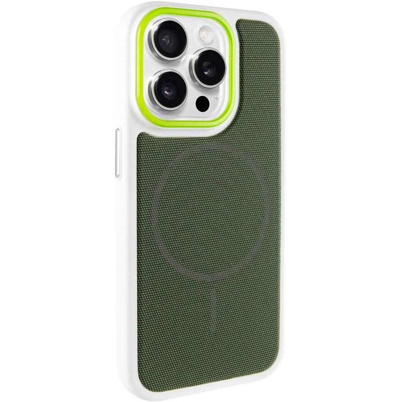 Чехол TPU TechWoven Hybrid with MagSafe для Apple iPhone 15 Pro (6.1") – White / Green. Фото 1 из 7