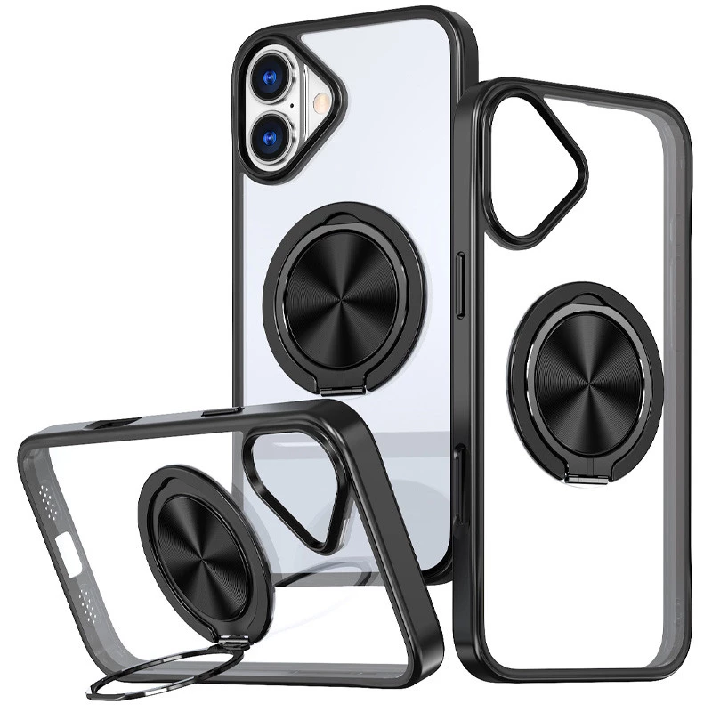TPU+PC чохол з магнітом та кільцем для Apple iPhone 16 – Чорний. Фото 1 з 6