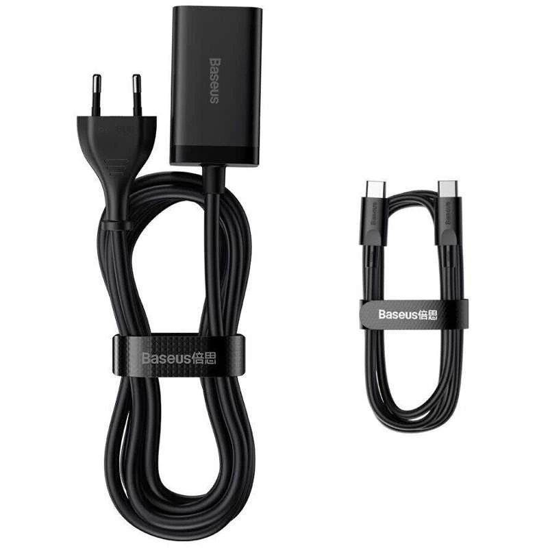 МЗП Baseus GaN3 Pro 2хType-C+2USB 65W EU (with Cable Type-C to Type-C 100W (20V/5A) 1m) (CCGP04) – Black. Фото 5 з 6