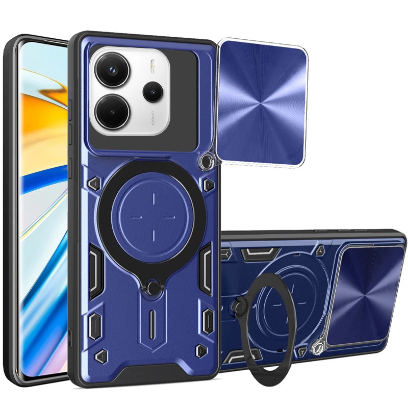 Ударостійкий чохол Bracket Ringstand із захисною шторкою для камери на Xiaomi Redmi Note 14 4G (Europe version) – Blue. Фото 1 з 4