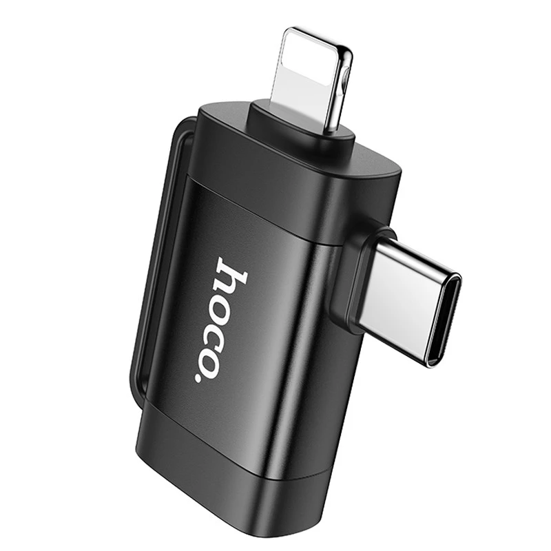 Перехідник Hoco UA31F OTG 2in1 Lightning male/Type-C male to USB female – Black. Фото 3 з 6