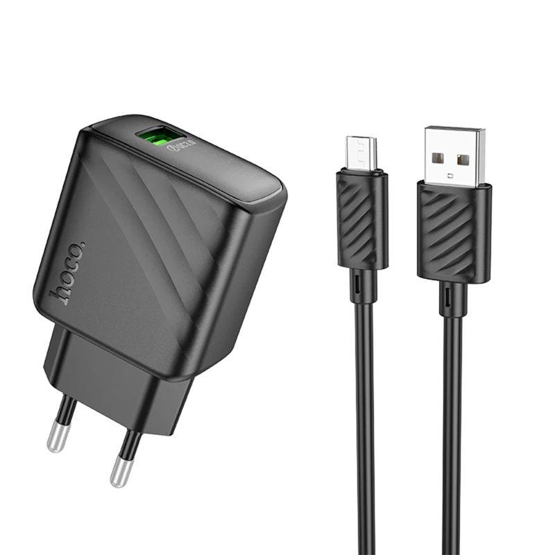 МЗП Hoco CS21A Rich QC3.0 18W (1USB-A) + кабель USB to MicroUSB – Black. Фото 1 з 7