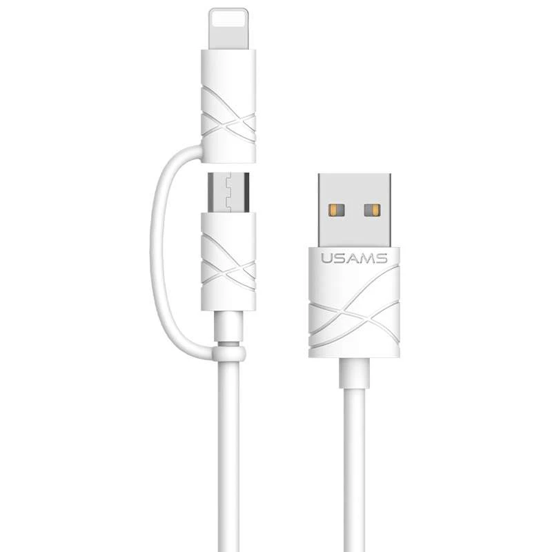 

Дата кабель Usams US-SJ077 2in1 U-Gee USB to MicroUSB + Lightning (1m) (Белый), Білий