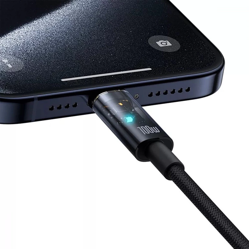 Дата кабель Baseus Explorer with Auto Shutdown Type-C to Type-C 100W (1m) (P103197031) – Cluster Black. Фото 5 з 7