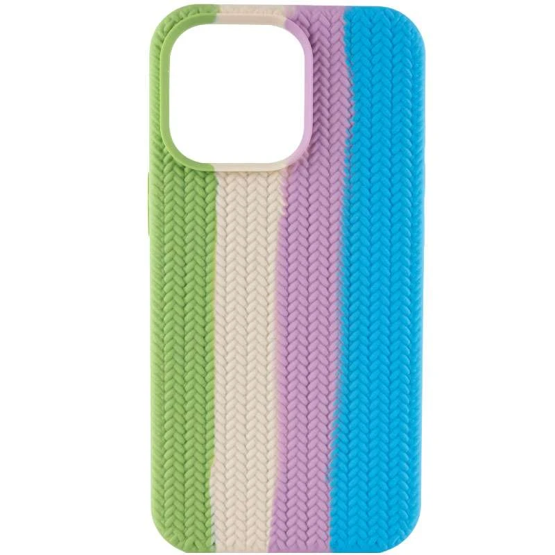 

Чехол Silicone Case плетёный для Apple iPhone 13 Pro Max (6.7") (Мятный / Голубой), М'ятний / блакитний