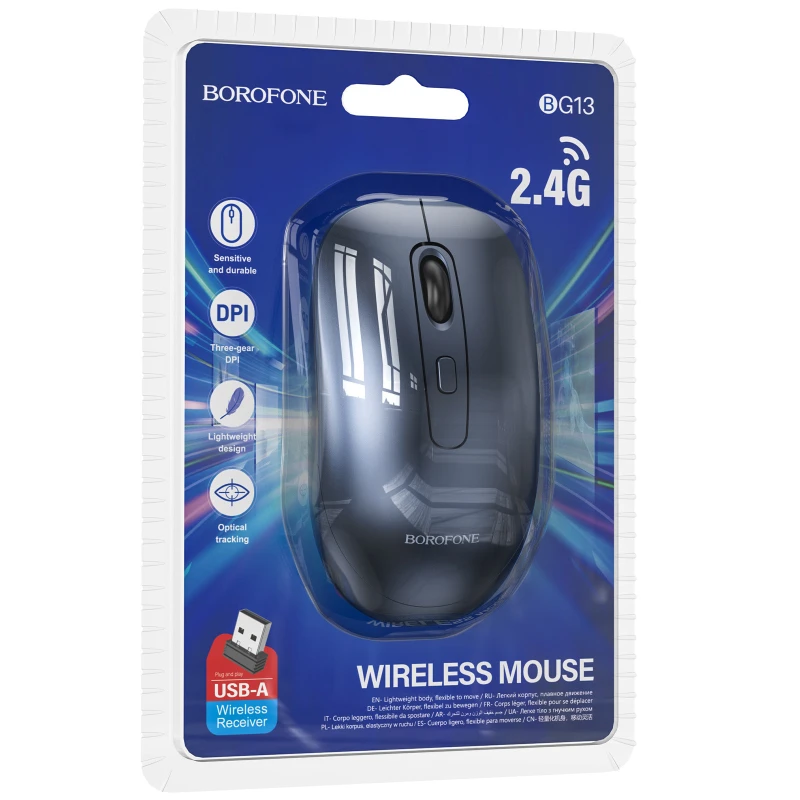 Мышь беспроводная Borofone BG13 Winner 2.4G – Black / Metal gray. Фото 2 из 6