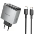 СЗУ Borofone BN22 Lena PD65W (1USB-A/2C) + кабель Type-C to Type-C – Metal gray. Фото 1 из 6
