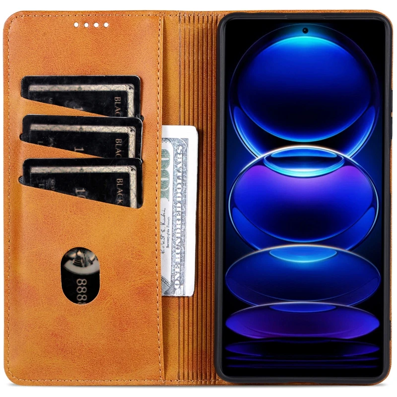 Шкіряний чохол-книжка AZNS Classic series для Xiaomi Redmi 15C (EU) – Light Brown. Фото 3 з 4