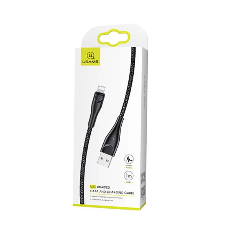 Дата кабель Usams US-SJ391 U41 Lightning Braided Data and Charging Cable 1m – Чорний. Фото 5 з 5