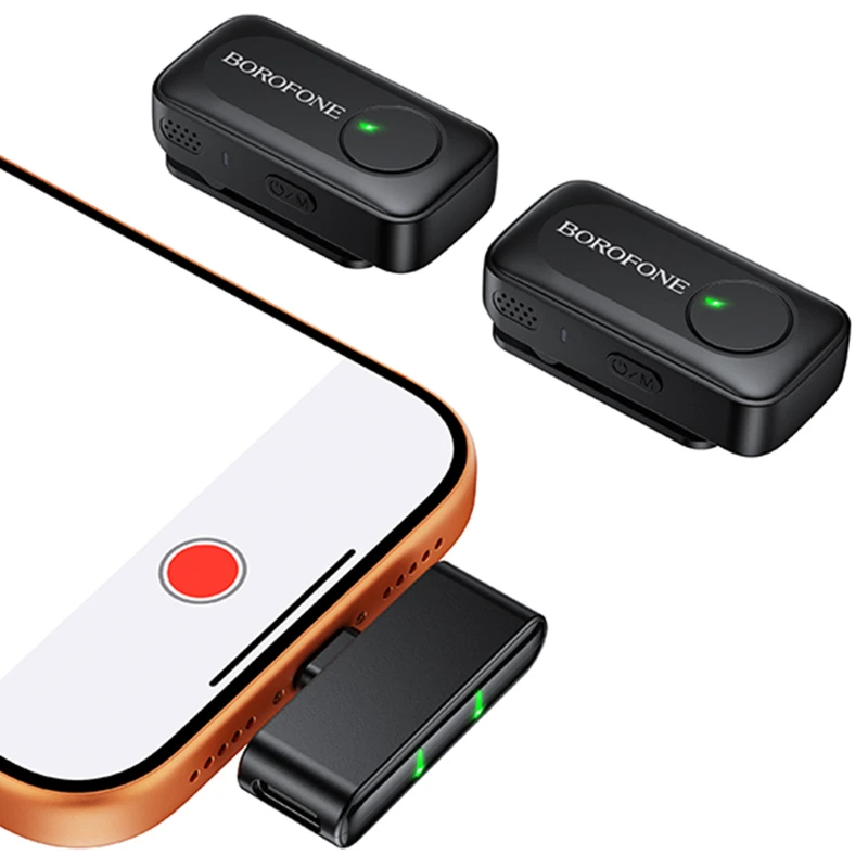 Петличный беспроводной микрофон Borofone BFK17 Lemai dual-mic Type-C – Black. Фото 6 из 7