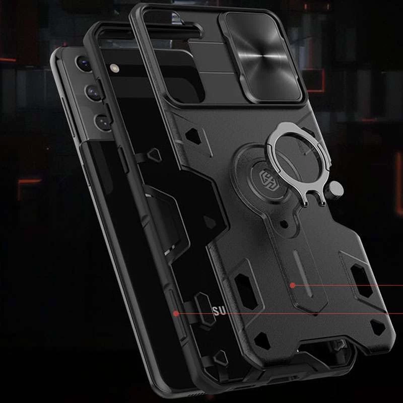 Пластикова накладка Nillkin Armor зі шторкою для камери та кільцем на Samsung Galaxy S21+ – Чорний. Фото 5 з 6