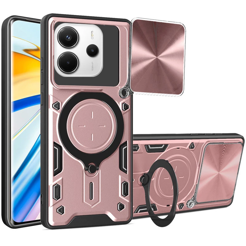 Ударостійкий чохол Bracket Ringstand із захисною шторкою для камери на Xiaomi Redmi Note 14 4G (Europe version) – Rose Gold. Фото 1 з 3