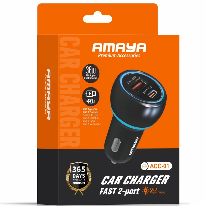 АЗУ Amaya ACC-01 PD20W+QC3.0 total 38W (1USB-A/1C) – Black. Фото 2 из 2
